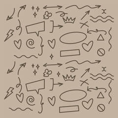 Arrow vector. Hand drawn brush stoke, speech bubble, line, cute doodle glitter pen line elements. vector illustration.