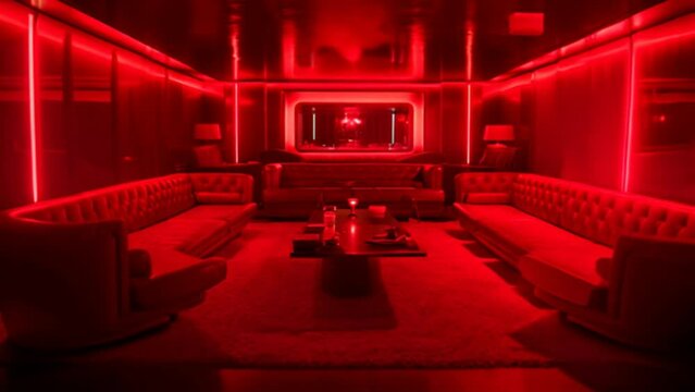 Empty of VIP room in a night elite club in red tones, luxurious