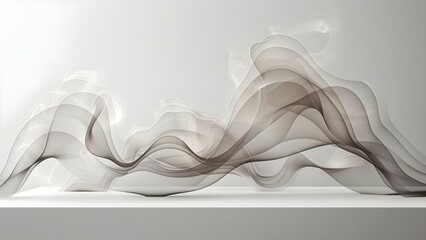 Abstract Mocha Brown white background with glowing waves and smoke on white studio table AI generative technology concept. Concept Abstract, Mocha Brown, White Background, Glowing Waves, Smoke