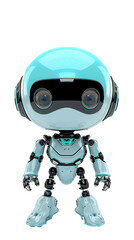 Cute and small artificial intelligence assistant robot on a transparent background.