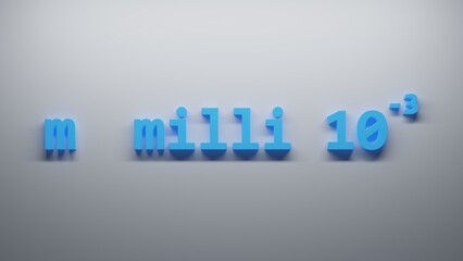 m milli 10 -3 Metric Prefixes numbers - 3D render illustration - white background