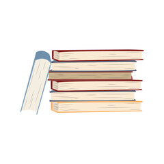 Vector illustration of book stacks and piles, school textbooks and bestsellers, dictionaries and encyclopedias, library or bookstore literature. Isolated flat of cartoon books.