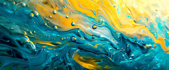 Lemon yellow and turquoise cascade gracefully, forming a luminous cascade of liquid sunshine captured in exquisite high-definition detail.