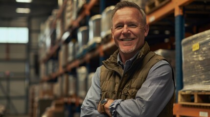 A Smiling Man in Warehouse