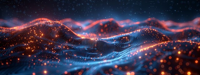 Big Data Analytics Visualization in 3D Digital Realm with Glowing Lines and Nodes - Concept of Complexity and Continuous Growth