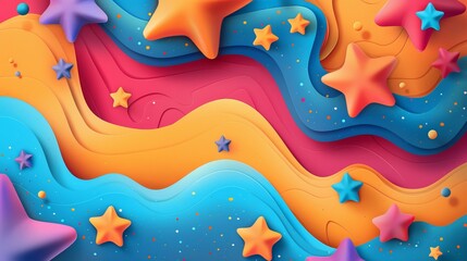 Fototapeta na wymiar The image is a colorful background with a wavy pattern and stars
