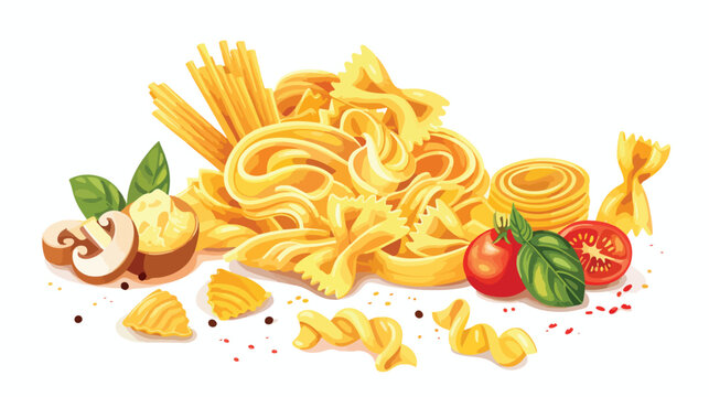 Tasty uncooked pasta on white background Vector illustration