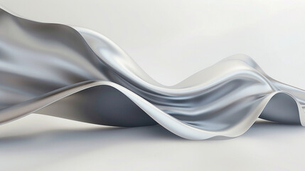 A shimmering pearl gray wave, sleek and modern, sweeping over a white canvas, captured in a detailed ultra high-definition image.