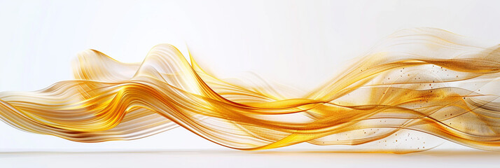 A soft golden wave, luxurious and radiant, sweeping dynamically across a white canvas, presented in a crystal-clear high-definition image.