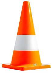 Plastic orange cone with one white stripe.