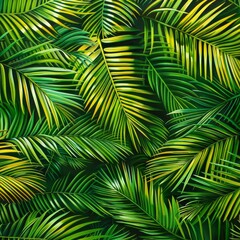 Palm Leaf Pattern, Lush Jungle Background, Exotic Tropic Foliage, Palm Leaves Silk Embroidery
