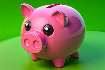 Saving Poised in Macro of Piggy Bank Slot on Bright Pink and Green