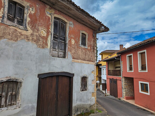 Fototapeta na wymiar Typical houses at Tresali village, in the Camino de los Santuarios way, Nava, Asturias, Spain