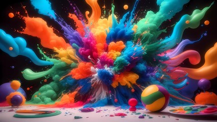 Fototapeta premium Splash acuarela: Ilustración colorida con textura y chapoteo, evocando un arco iris de creatividad.