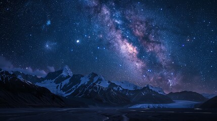 Amazing view of the night sky, stars and mountains.