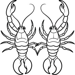 Lobsters line art. Lobsters fish coloring pages for coloring book