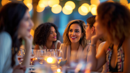 Fototapeta premium Joyful Multiethnic Group of Friends Enjoying a Festive Dinner Party.