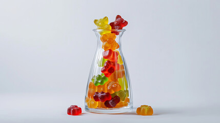 Gummy bears in bottle glass, minimal wallpaper,  the power of sweets with a hint of fun