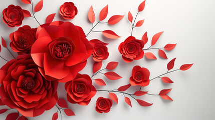 Cluster of Red Paper Flowers on White Background