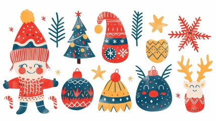 Christmas elements. Set of cute hand drawn illustrations. Vector isolated objects.