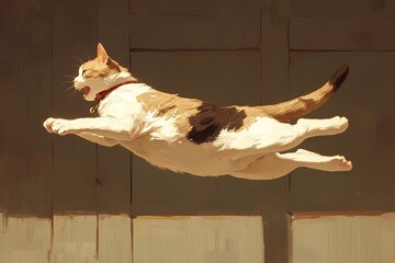 A graceful cat leaping through the air, captured in the dynamic style of Vincent van Gogh