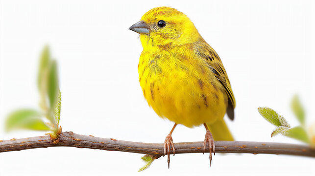 A yellow bird is perched on a branch