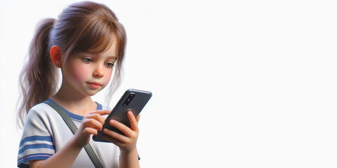 Fototapeta premium Cute little girl using modern smartphone
