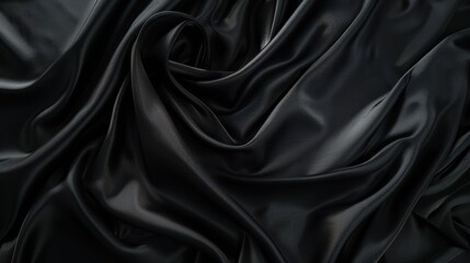 black silk fabric texture background with wavy folds