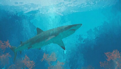 Fototapeta premium Background with a shark in aquarium