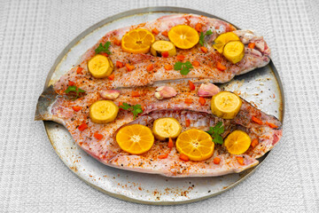 Fresh tropical fish Tambaqui (Colossoma macropomum) typical Brazilian freshwater fish from the...