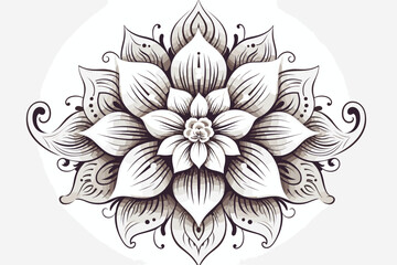 An illustration of a black and white mandala. Cosmic flower of life. The idea for a tattoo