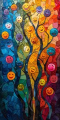 Smiling faces leap against bright colors, symbolizing diverse unity and joyful celebration in dynamic, colorful images. 
