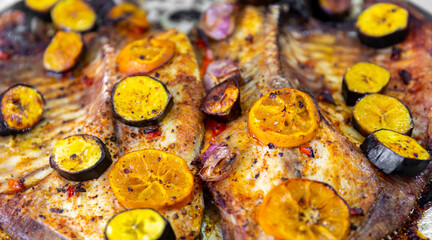 Fresh tropical fish Tambaqui (Colossoma macropomum) typical Brazilian freshwater fish from the Amazon and Pantanal.