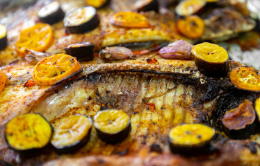 Fresh tropical fish Tambaqui (Colossoma macropomum) typical Brazilian freshwater fish from the Amazon and Pantanal.