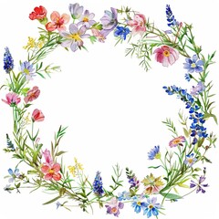 floral wreath, watercolor flowers, botanical illustration, wildflowers, hand-painted, artistic, spring blooms, delicate