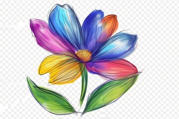 hand drawn multicolor flower cutout isolated on transparent (PNG) Background