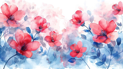 Red Flowers Painting on White Background