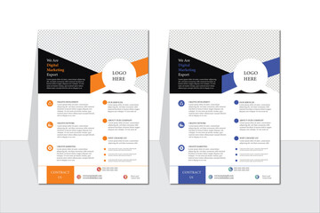 a bundle of 2 templates of a4 flyer. Corporate business flyer template design set with blue, orange,black and white color. marketing, business proposal, promotion, cover page, modern template.
