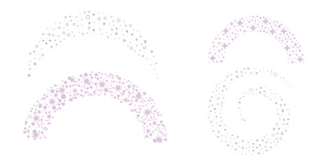 Magic star arch. Stars arch, star compositions graphic art. Shiny elements, starry and dots silhouettes. Comets and abstract constellations, retro celestial vector set