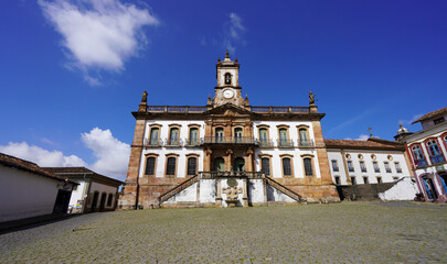Tiradentes Square with Inconfidencia museum, Ouro Preto, Minas Gerais, Brazil, the city is World Heritage Site by UNESCO - obrazy, fototapety, plakaty