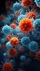 Fototapeta premium Spherical virus with blue and red hues