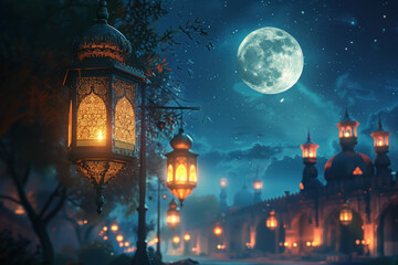 Fototapeta premium Ramadan Greeting Card, Generative AI