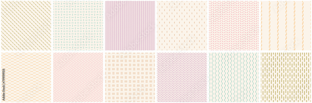 Fototapete Collection of minimalistic striped seamless patterns. Color endless linear textures. Repeatable unusual simple delicate backgrounds