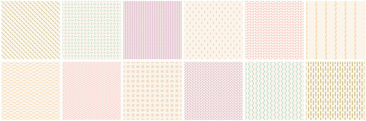 Collection of minimalistic striped seamless patterns. Color endless linear textures. Repeatable unusual simple delicate backgrounds
