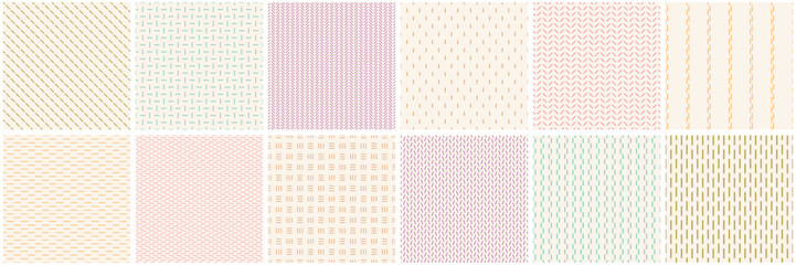 Collection of minimalistic striped seamless patterns. Color endless linear textures. Repeatable unusual simple delicate backgrounds