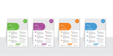 a bundle of 4 templates of a4 flyer. Corporate business flyer template design set with blue, orange,black and white color. marketing, business proposal, cover page, modern template.

