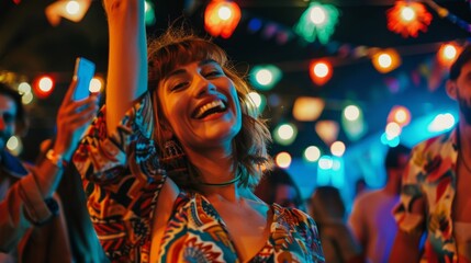 A Woman Enjoying a Vibrant Party