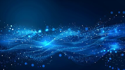 Abstract background with glowing lines and dots in blue colors on a dark night sky, a futuristic vector illustration of a cyberspace digital data network or machine learning concept in the style