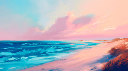 Obraz premium Illustration of a picturesque beach with sea waves