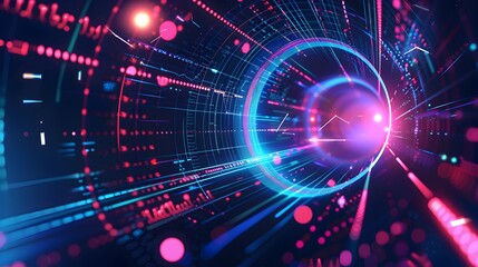 Fototapeta premium Abstract futuristic background with glowing lines and glow, forming an arch in the center of the composition on a dark blue background Vector illustration in the style of 